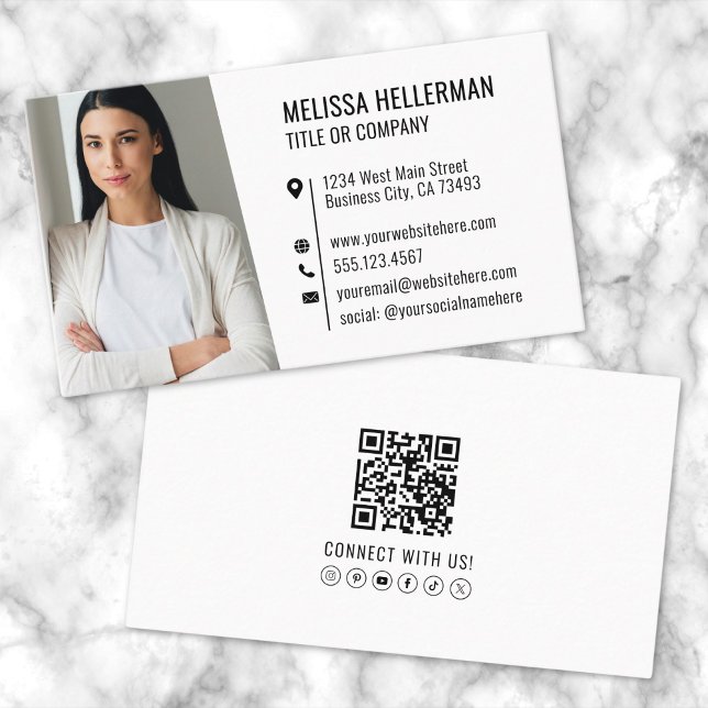 Einfaches, modernes Berufliches QR-Foto Visitenkarte (Simple Modern Professional QR Code Photo Business Card)