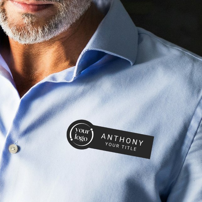 Einfaches, modernes Berufliches Schwarz-Logo Namensschild (Personalize with your logo, name and title.)