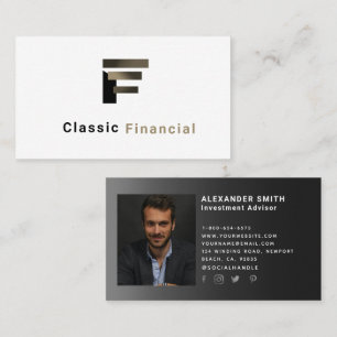 Einfaches modernes Black Financial Beruflich Foto Visitenkarte