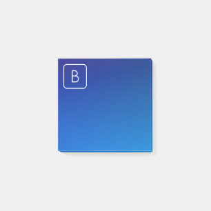 Einfaches modernes blaues Ombre-Gefälle & Monogram Post-it Klebezettel