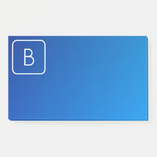 Einfaches modernes blaues Ombre-Gefälle & Monogram Post-it Klebezettel