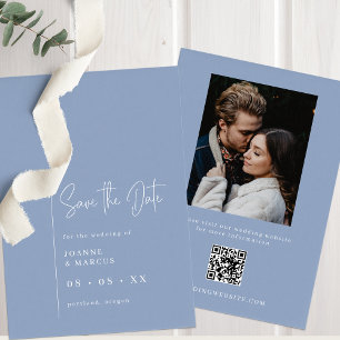 Einfaches, modernes Blue Foto & QR Code Save The Date