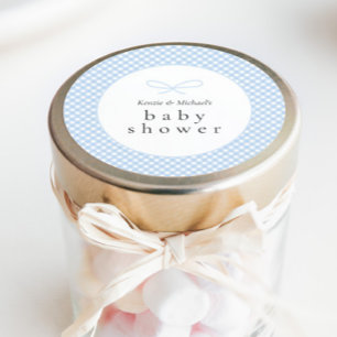 Einfaches, modernes Blue Kariert Bow Runder Aufkleber