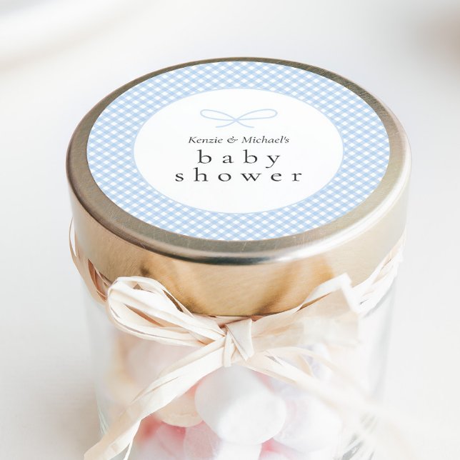 Einfaches, modernes Blue Kariert Bow Runder Aufkleber (Von Creator hochgeladen)