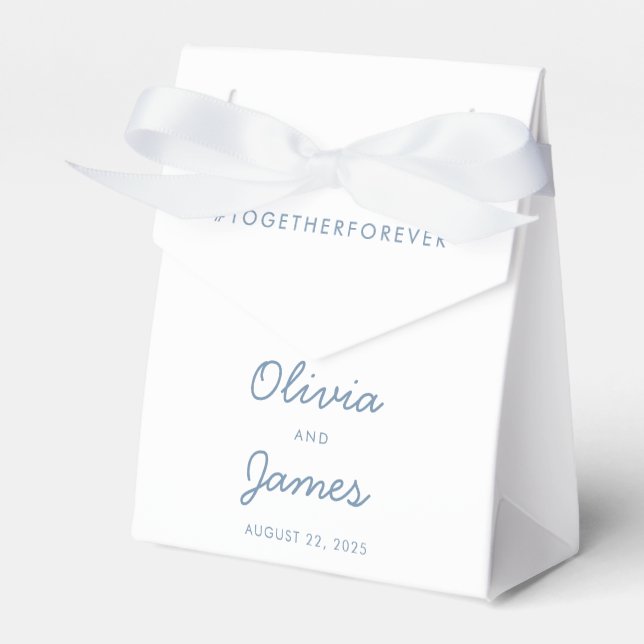 Einfaches, modernes Blue Script Wedding Hashtag Geschenkschachtel (Vorderseite)