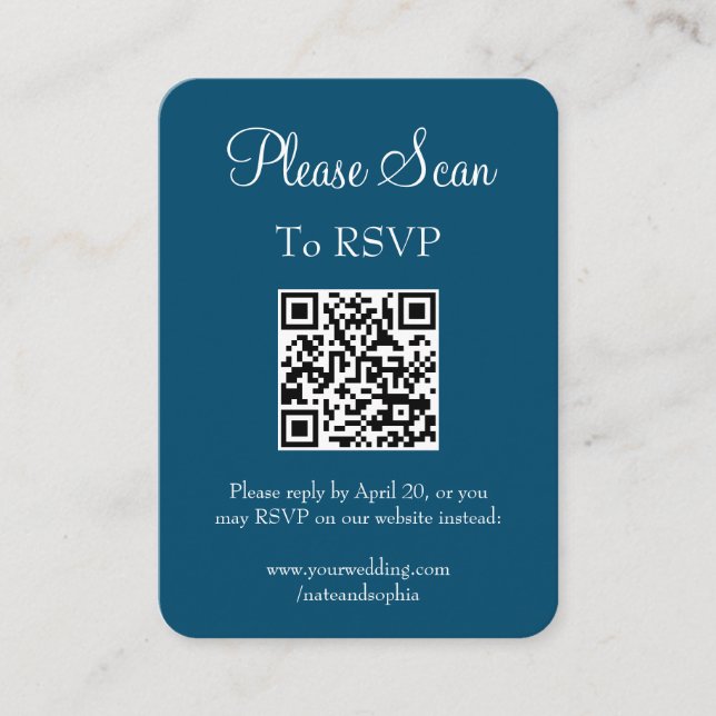 Einfaches, modernes Blue Wedding Scan QR Code Begleitkarte (Vorderseite)