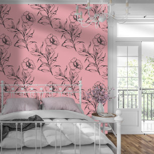 Einfaches modernes Blumenmuster Pastellrosa Tapete