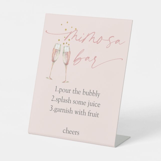 Einfaches, modernes Brunch-Bar mit blubbly mimosa Sockelschild (Vorderseite)