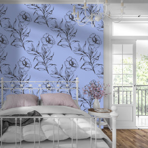 Einfaches modernes florales Muster Babyblau Tapete