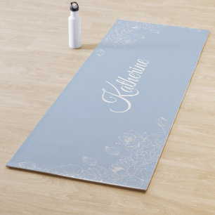 Einfaches modernes florales Skript Name Blau Aura Yogamatte