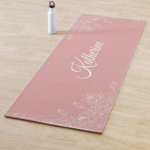 Einfaches modernes florales Skript Name Rosé Lotus Yogamatte