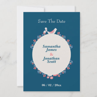 Einfaches, modernes Folklore-Blau Save the Date Einladung
