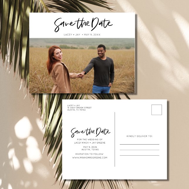 Einfaches modernes Foto Hochzeit rettet das Datum Ankündigungspostkarte (Simple Modern Photo Wedding Save the Date)