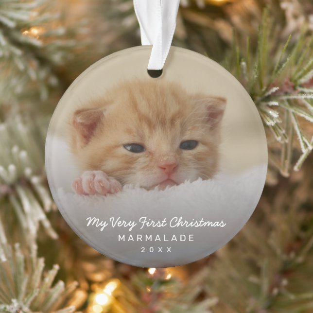 Einfaches modernes Foto Kitten Cat First Christmas Ornament (Baum)
