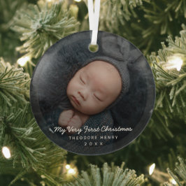 Einfaches modernes Foto Mein erstes Weihnachtskind Ornament Aus Glas