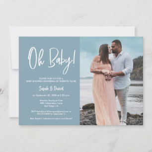 Einfaches modernes Foto Oh Baby Blue Couple Dusche Einladung