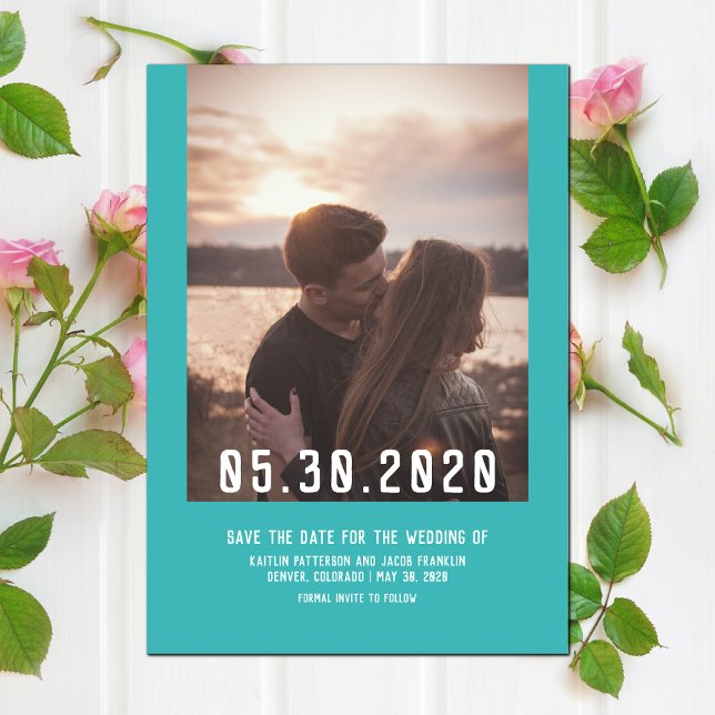 Einfaches modernes Foto Save the Date | AQUAMARIN (Simple Modern Photo Save the Date - Teal)