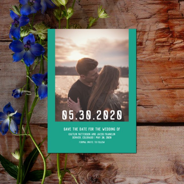 Einfaches modernes Foto Save the Date | Arcadia Gr (Simple Modern Photo Save the Date - Arcadia Green)