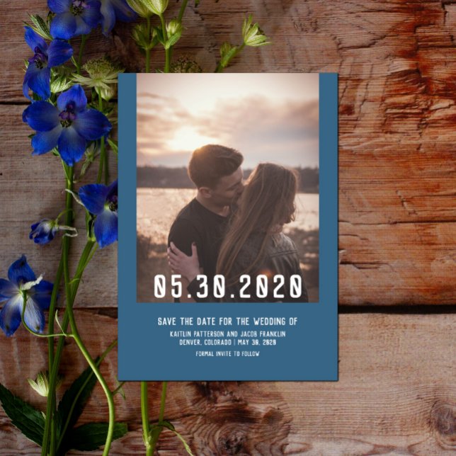 Einfaches modernes Foto Save the Date | Blau (Simple Modern Photo Save the Date - blue)