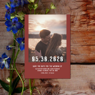 Einfaches modernes Foto Save the Date   Burgund