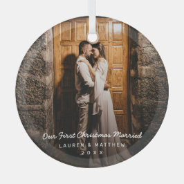 Einfaches modernes Foto Unsere ersten Weihnachten  Ornament Aus Glas
