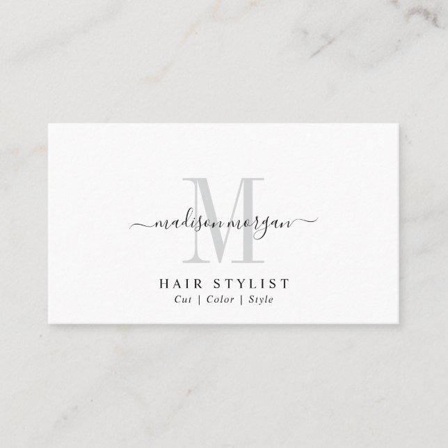 Einfaches modernes Friseurskript-Monogramm Visitenkarte (Vorderseite)