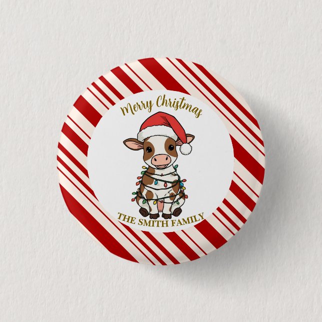 Einfaches modernes frohes Weihnachten Kalb Kuh Och Button (Vorderseite)