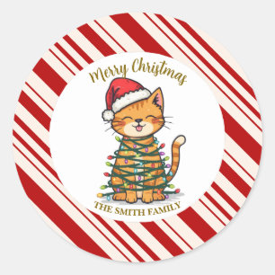 Einfaches modernes frohes Weihnachten Kätzchen Cat Runder Aufkleber