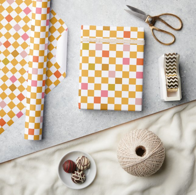 Einfaches, modernes Gelbes Scheckpapier Geschenkpapier (Kunsthandwerk)