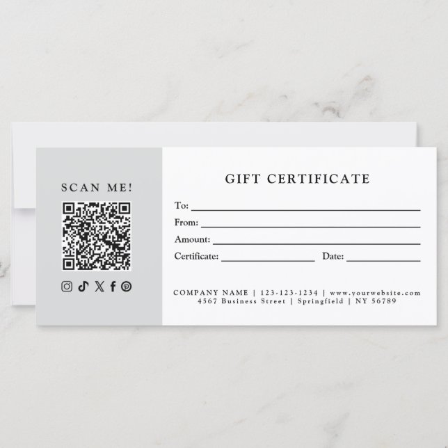 Einfaches modernes Geschäft QR-Code-Geschenkgutsch (Vorderseite)