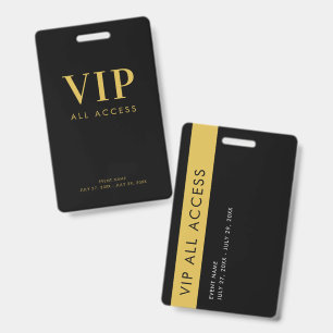 Einfaches Modernes Gold VIP All Access Pass Event Ausweis