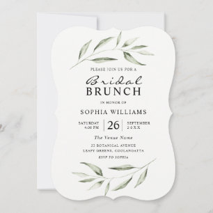 Einfaches, modernes Greenery Leaf Brautparty Brunc Einladung