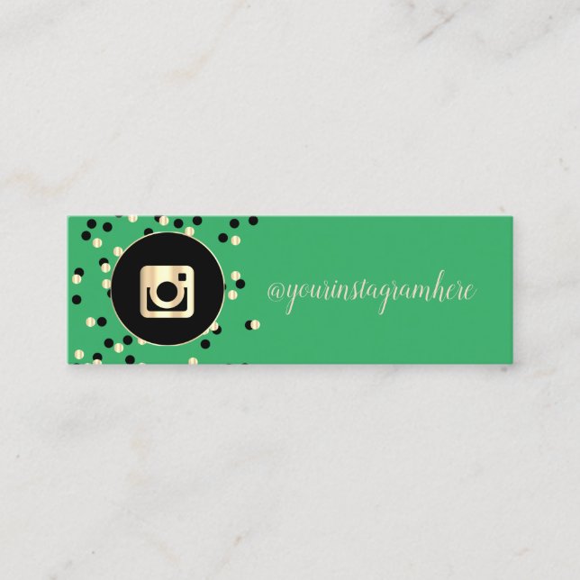 Einfaches modernes Grün, Punkte, Gold Instagramm Mini Visitenkarte (Vorderseite)