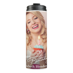Einfaches modernes Happy Birthday Foto Thermosbecher