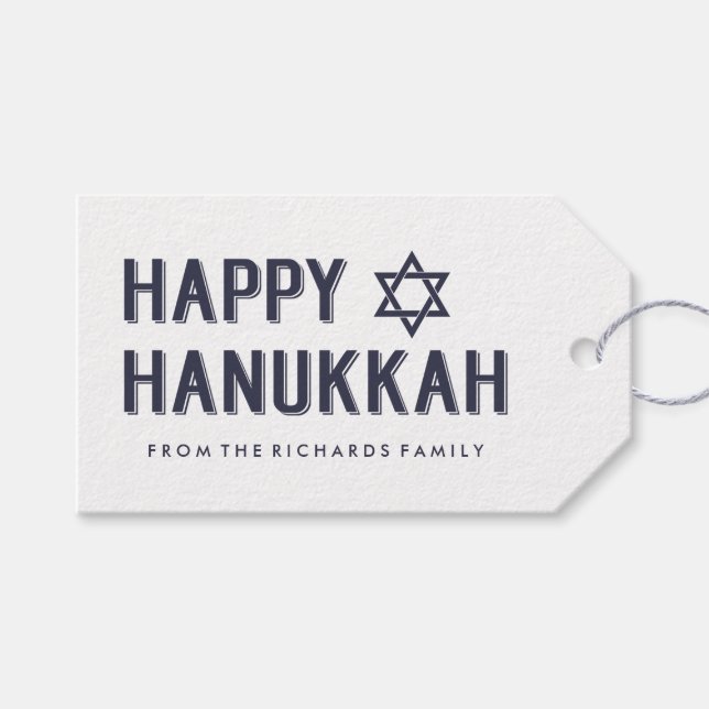 Einfaches modernes Happy Hanukkah mit Star von Dav Geschenkanhänger (Vorderseite (Horizontal))