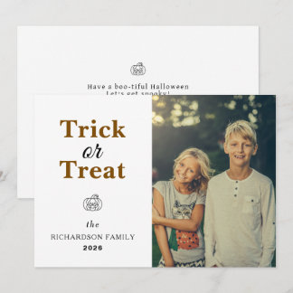 Einfaches modernes Herbst-Kürbis-Halloween-Foto Feiertagskarte