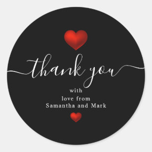 Einfaches modernes Hochzeitrotes Schwarzes Herz Runder Aufkleber