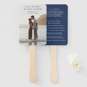 Einfaches modernes Hochzeitsprogramm in Navy und C Fächer