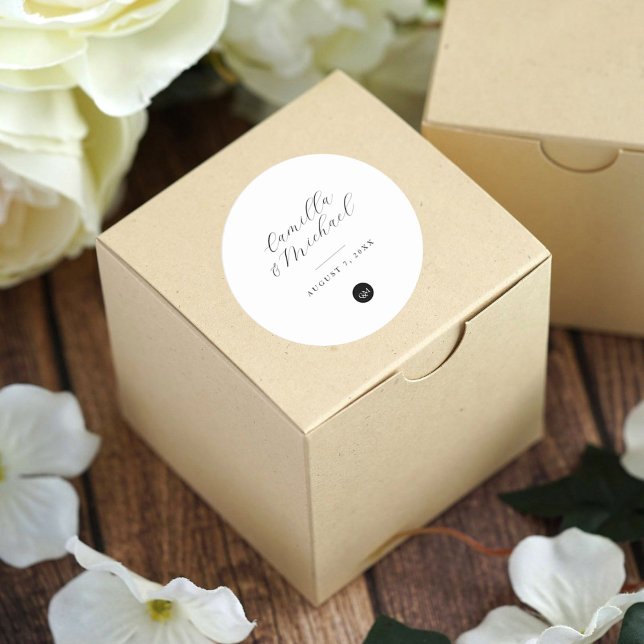 Einfaches, modernes Hochzeitstickers-Circle Runder Aufkleber (Von Creator hochgeladen)