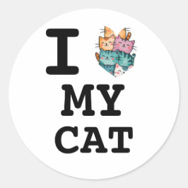 Einfaches modernes "Ich liebe meine Katze"-Porträt Runder Aufkleber