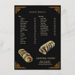 Einfaches modernes japanisches Sushirestaurant Menükarte
