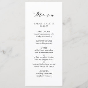 Einfaches modernes Kalligraphie-Hochzeits-Menü Menükarte