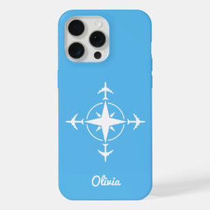 Einfaches modernes Kompass- und Flugzeug-Reise-Cus iPhone 15 Pro Max Hülle