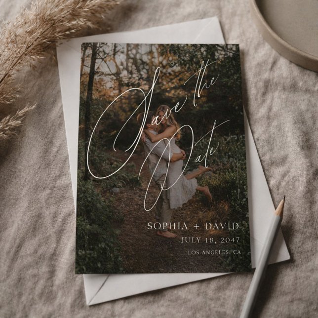 Einfaches modernes minimalist elegantes Skriptfoto Save The Date (Von Creator hochgeladen)