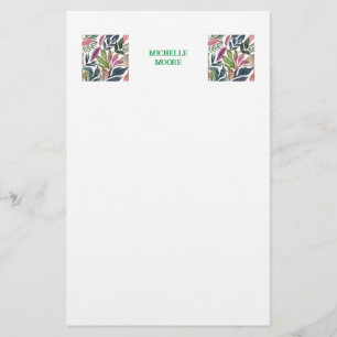 Einfaches modernes minimalist Name Floral Grün Briefpapier