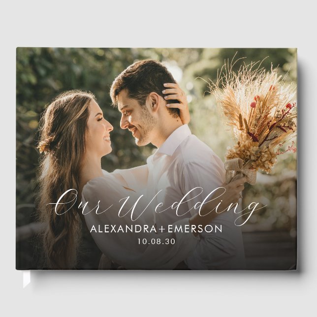 Einfaches modernes Monogram-Foto Hochzeitshaus Gästebuch (Vorderseite)