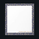Einfaches modernes Muster von Gold Dots auf Marine Notizblock<br><div class="desc">Ein einfaches und modernes Goldmuster auf einem dunkelblauen Marinehintergrund,  personalisiert mit Ihrem Namen. Kontaktieren Sie mich mit Fragen oder Wünschen.</div>