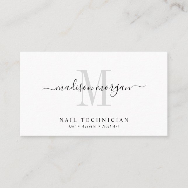 Einfaches modernes Nageltechniker-Script Monogramm Visitenkarte (Vorderseite)