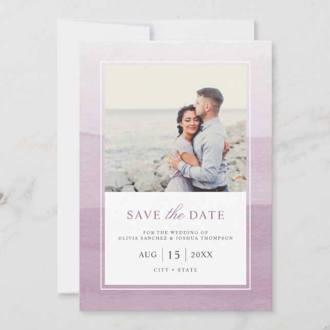 Einfaches modernes Pflaumenwasser-Foto Save the Da Date (Vorderseite)