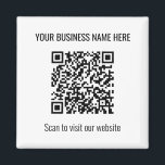 Einfaches, modernes QR Code Square Weißes Magnet<br><div class="desc">Einfache moderne QR Code Square White Magnet, bitte personalisieren Sie die Online-Personalisierung Vorlage vor der Bestellung. Bitte ändern Sie die URL (Website-Adresse) für den QR-Code im QR Code URL-Feld in Ihre Business-Website-Adresse, sodass der QR-Code automatisch für Sie generiert wird. Bitte ändern Sie auch das Feld Text 1 in Ihren Firmennamen...</div>